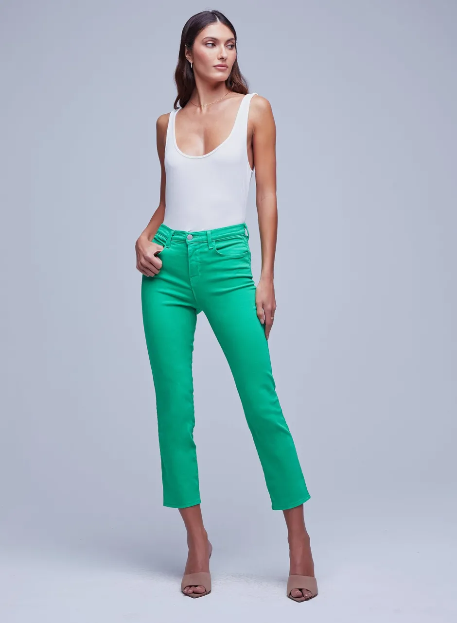Hot L’agence - Alexia H/R Crop Cigarette - Grass Green Denim | All Denim