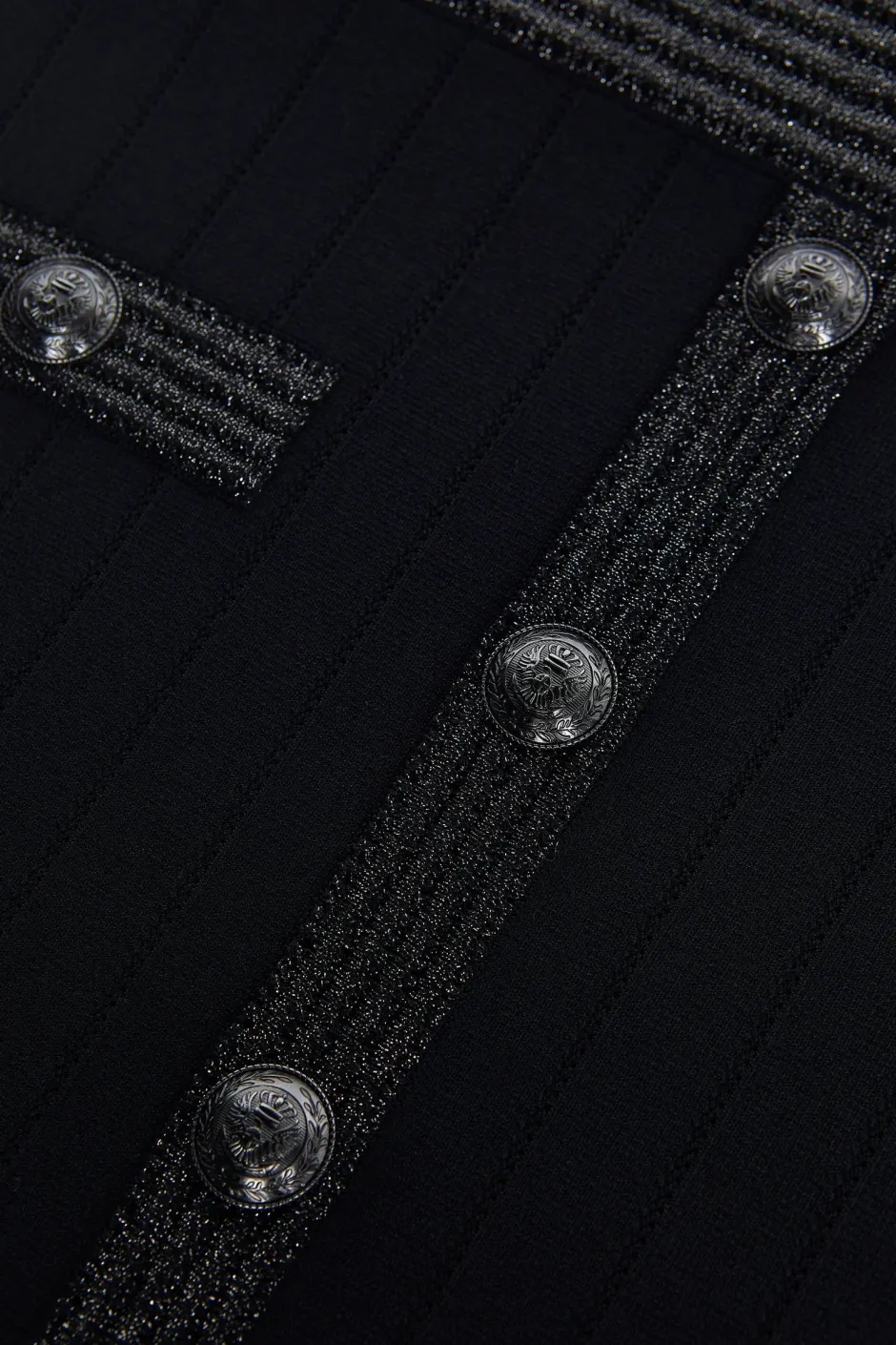 New - Anissa Button-Front Dress - Black/Gunmetal Lurex Dresses