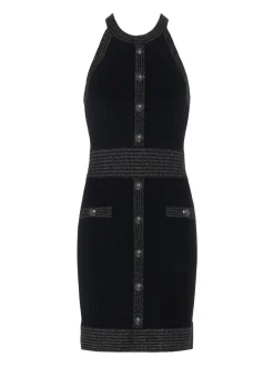 New - Anissa Button-Front Dress - Black/Gunmetal Lurex Dresses
