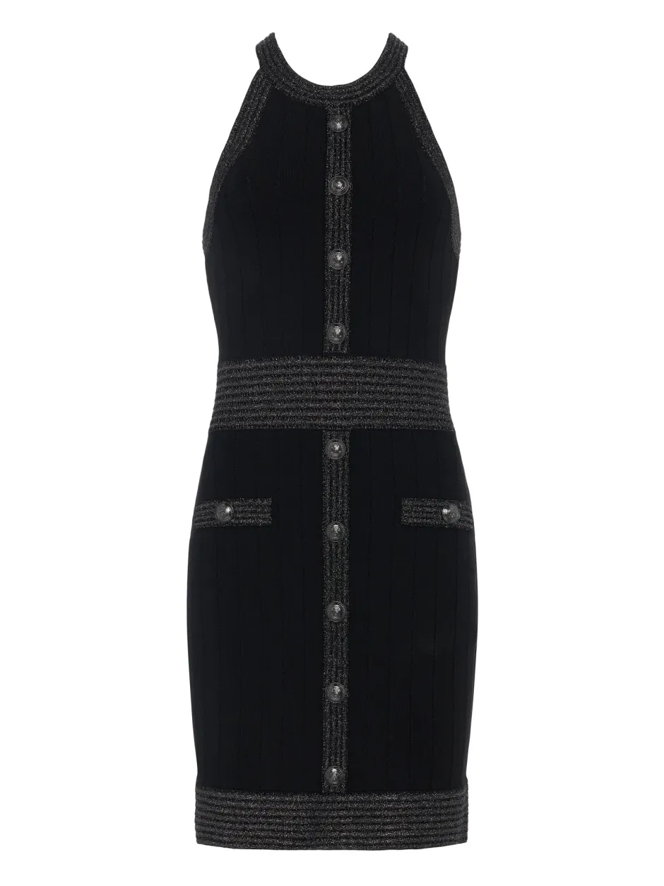 New - Anissa Button-Front Dress - Black/Gunmetal Lurex Dresses