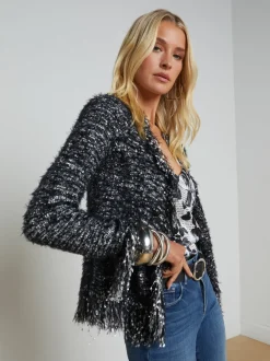 Clearance L’agence - Azure Fringe Cardigan Blazer - Black/Silver Multi Blazers | Sweaters & Knits