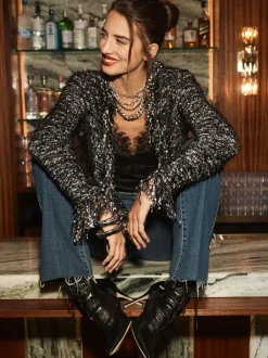 Clearance L’agence - Azure Fringe Cardigan Blazer - Black/Silver Multi Blazers | Sweaters & Knits