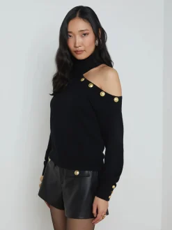 New - Brixie Cutout Turtleneck - Black/Gold Sweaters & Knits