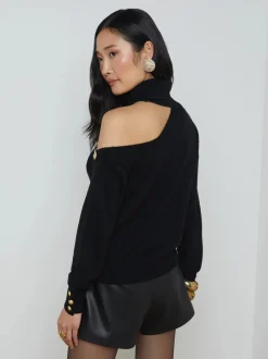 New - Brixie Cutout Turtleneck - Black/Gold Sweaters & Knits