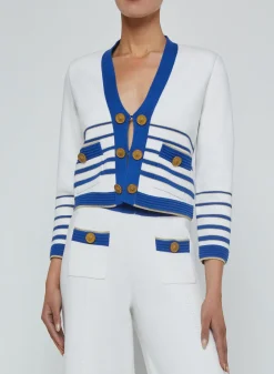 Sale - Catie Knit Cardigan - White/Navy/Gold Sweaters & Knits