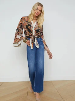 Fashion L’agence - Charlize Silk Blouse - Tonal Tan Paisley Medallion Blouses