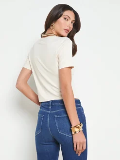 Best L’agence - Dana Scoop Neck Cropped Tee - Bisque Crop Tops