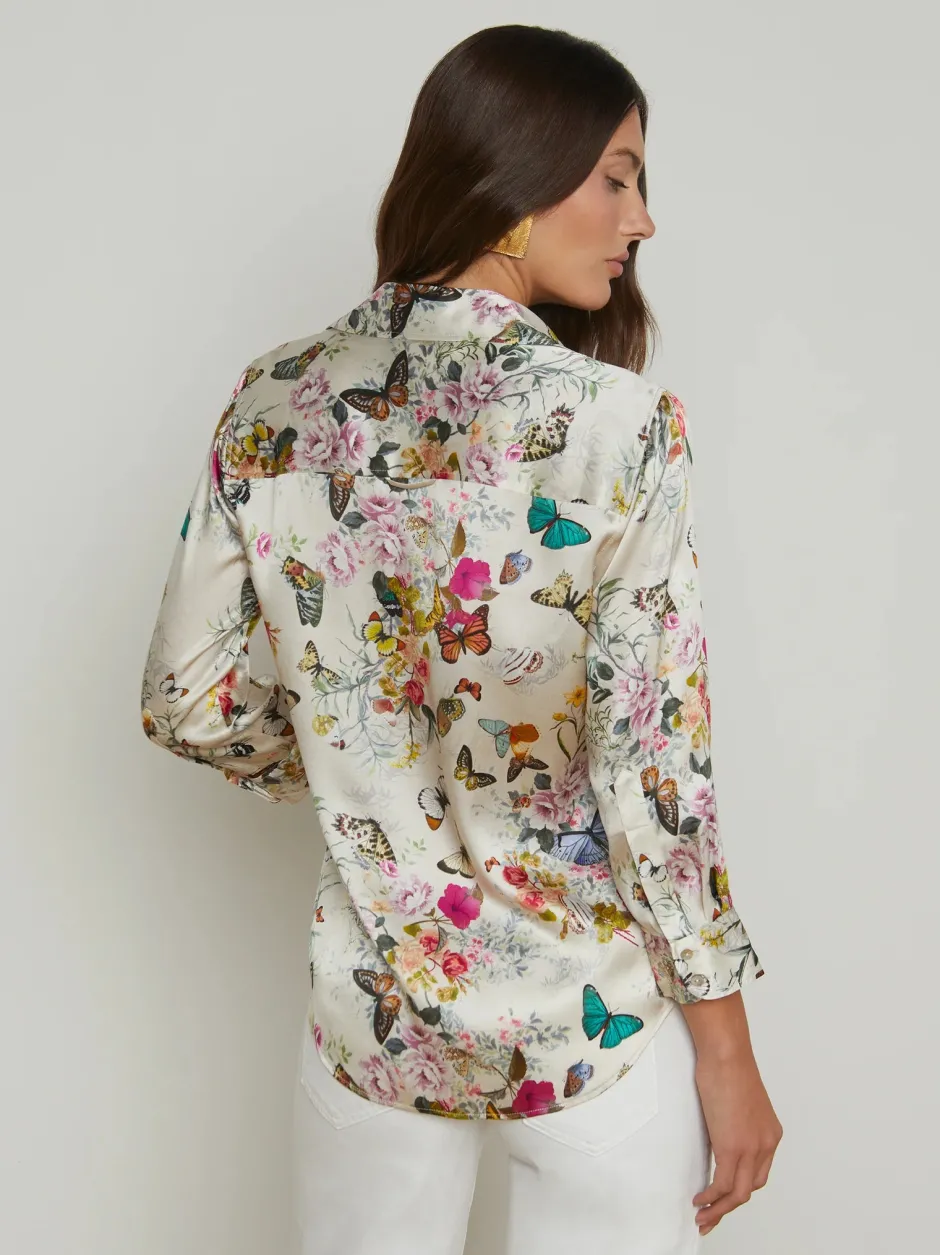 Online - Dani 3/4 Sleeve Blouse - White Multi Charonda Butterfly Blouses