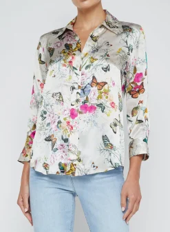 Online - Dani 3/4 Sleeve Blouse - White Multi Charonda Butterfly Blouses