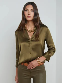 New L’agence - Dani Silk Blouse - Pine Blouses