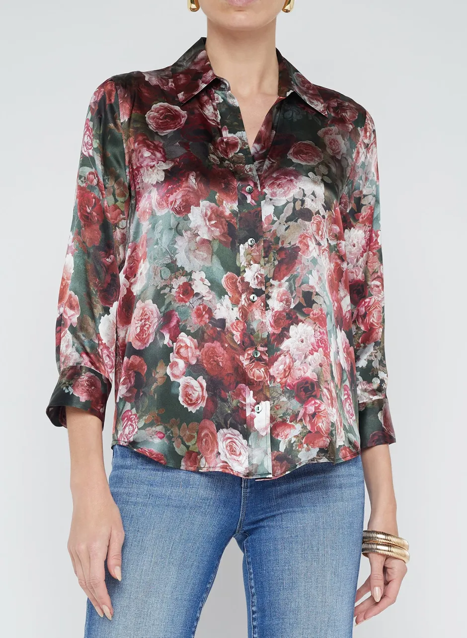 Fashion L’agence - Dani Silk Blouse - Sage Multi Soft Cloud Floral Blouses