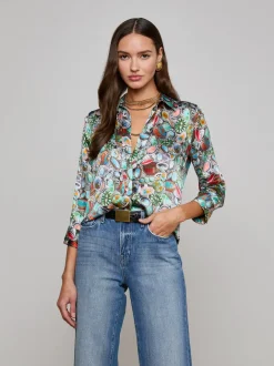 Best - Dani Silk Blouse - Multi Mix Turquoise Rings Blouses