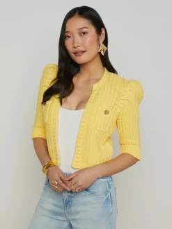 Clearance - Delilah Crop Textured Cardigan - Pale Yellow Sweaters & Knits