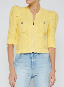 Clearance - Delilah Crop Textured Cardigan - Pale Yellow Sweaters & Knits