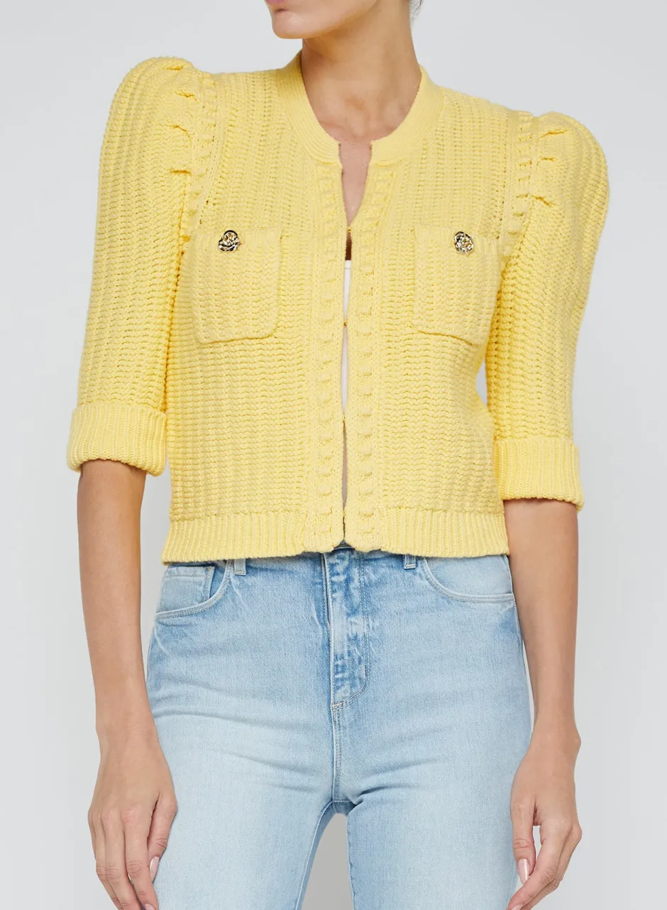 Clearance - Delilah Crop Textured Cardigan - Pale Yellow Sweaters & Knits