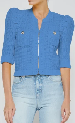 Fashion L’agence - Delilah Cropped Cardigan - Soft Blue/Nickel Sweaters & Knits
