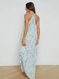 Sale - Elise Halter Midi Dress - Sky Blue Multi Chain Coverups | Midi
