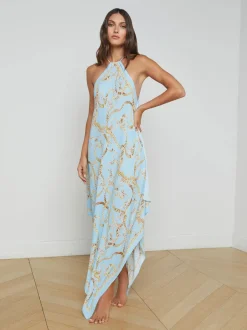 Sale - Elise Halter Midi Dress - Sky Blue Multi Chain Coverups | Midi