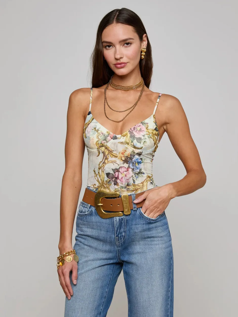 Hot L’agence - Elowen Underwire Bodysuit - Vintage White Floral Baroque Bodysuits