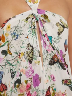 Hot - Geneva Halter Maxi Dress - Vintage White Multi Charonda Butterfly Coverups
