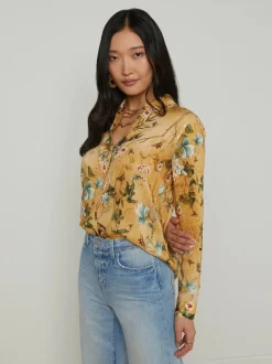 Online - Holly Blouse - Gold Multi Watercolor Tiger Animal Print | Blouses