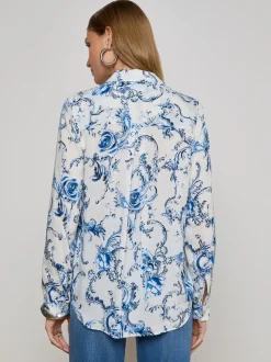 Outlet - Holly Blouse - White/Blue Baroque Swirl Blouses