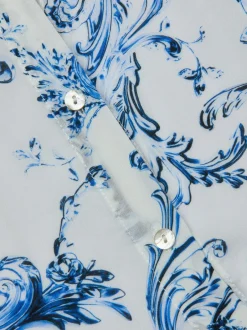 Outlet - Holly Blouse - White/Blue Baroque Swirl Blouses