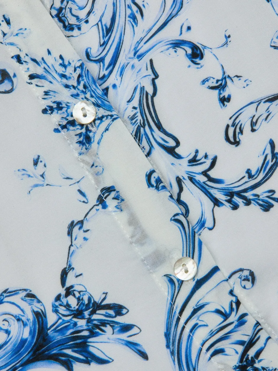 Outlet - Holly Blouse - White/Blue Baroque Swirl Blouses