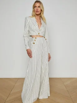 New L’agence - Izzie Striped Cropped Blazer - Vintage White/Black Pinstripe Blazers