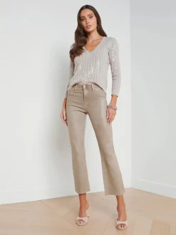 Discount L’agence - Kendra Coated Crop Flare Jean - Rye Coated Flare | Crop