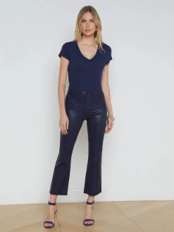 Clearance - Kendra Coated Cropped Flare Jean - Midnight Coated Flare | Denim