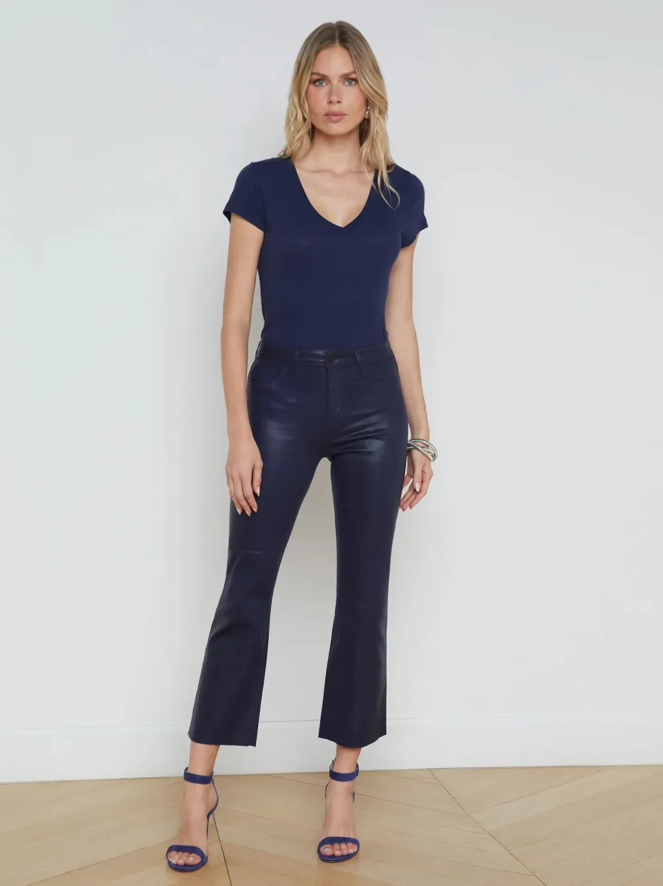 Clearance - Kendra Coated Cropped Flare Jean - Midnight Coated Flare | Denim