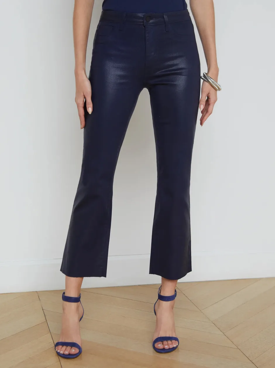 Clearance - Kendra Coated Cropped Flare Jean - Midnight Coated Flare | Denim