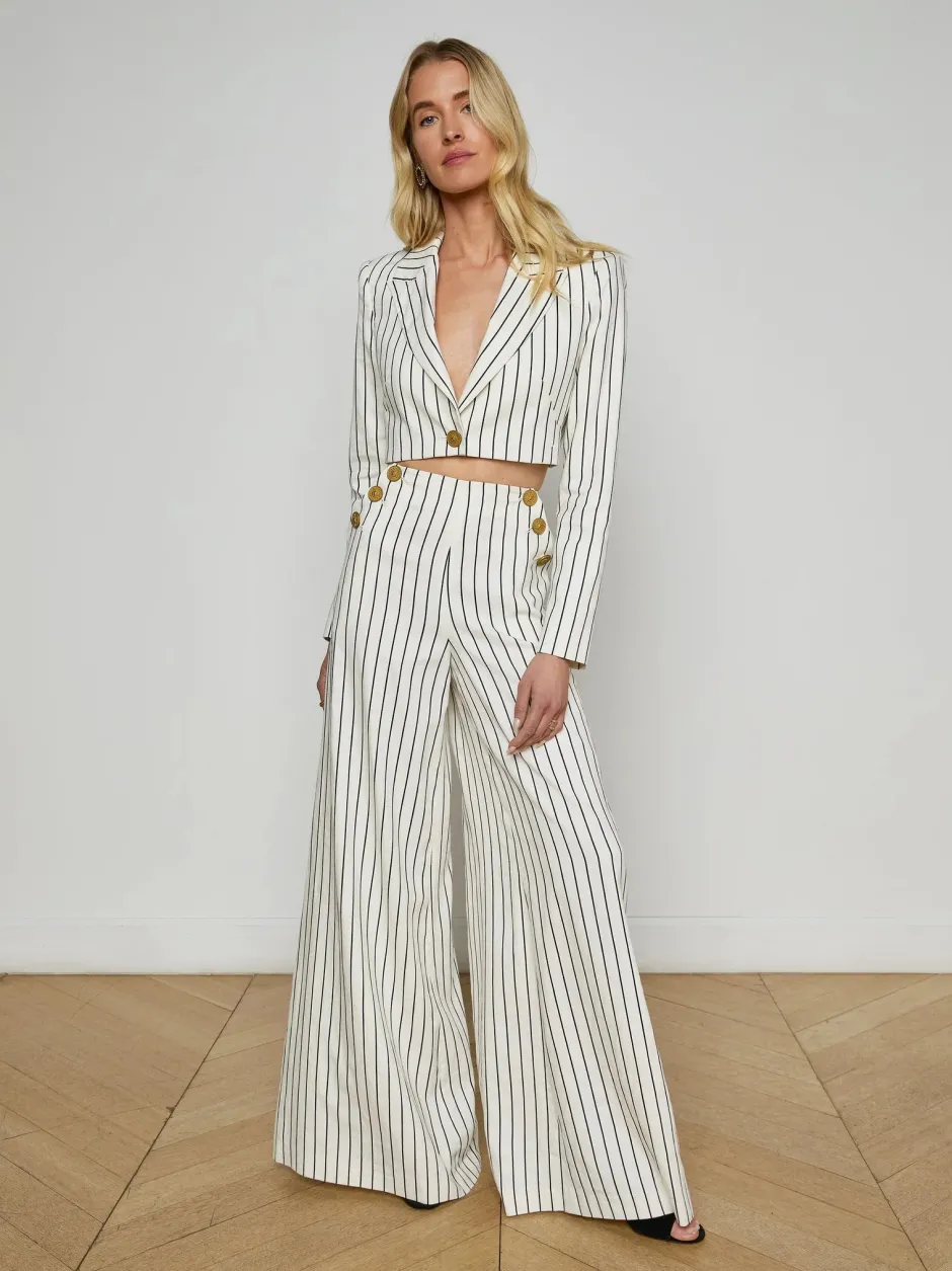 Outlet - Kingston Striped Wide-Leg Pant - Vintage White/Black Pinstripe Pants