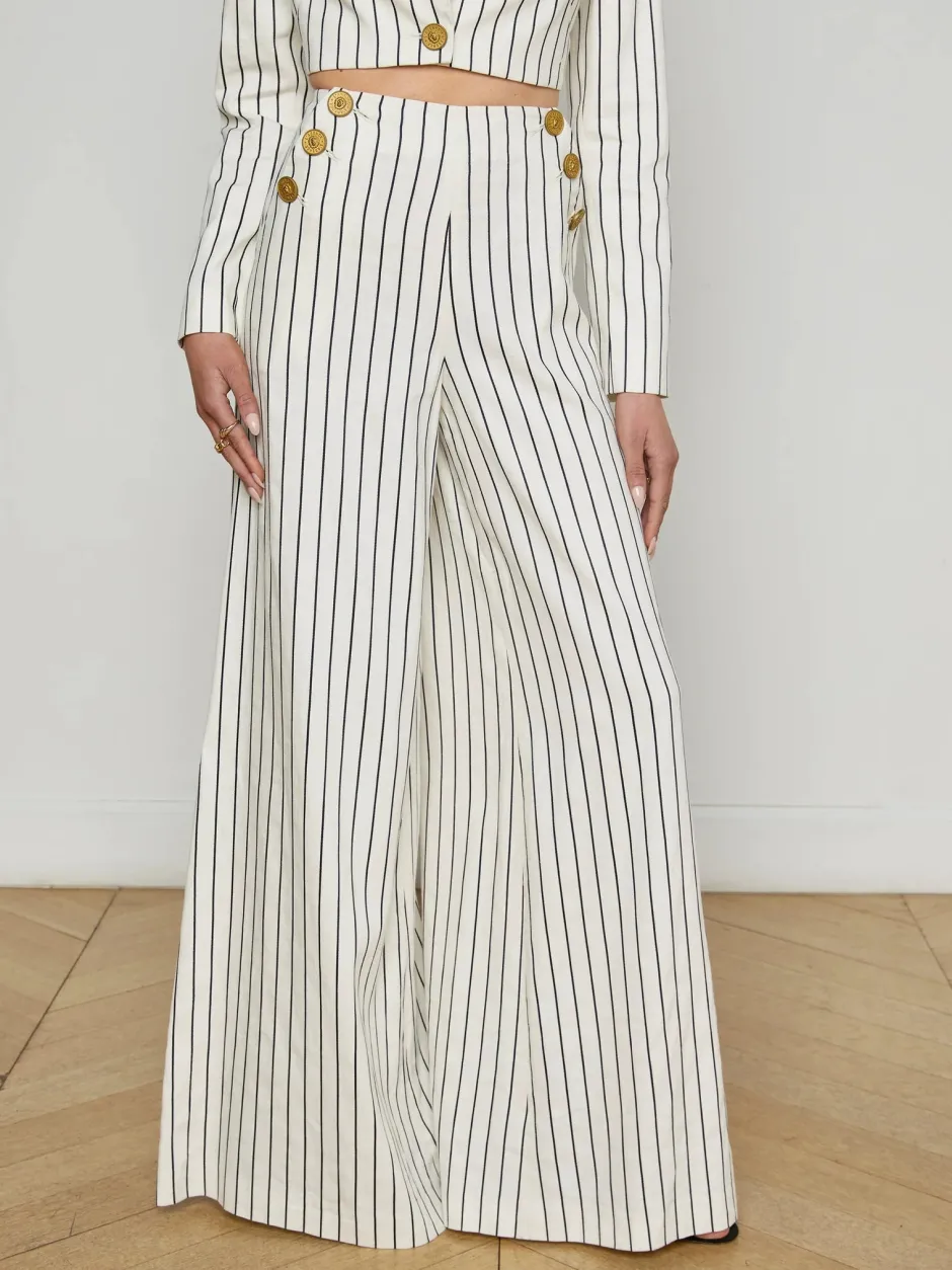 Outlet - Kingston Striped Wide-Leg Pant - Vintage White/Black Pinstripe Pants