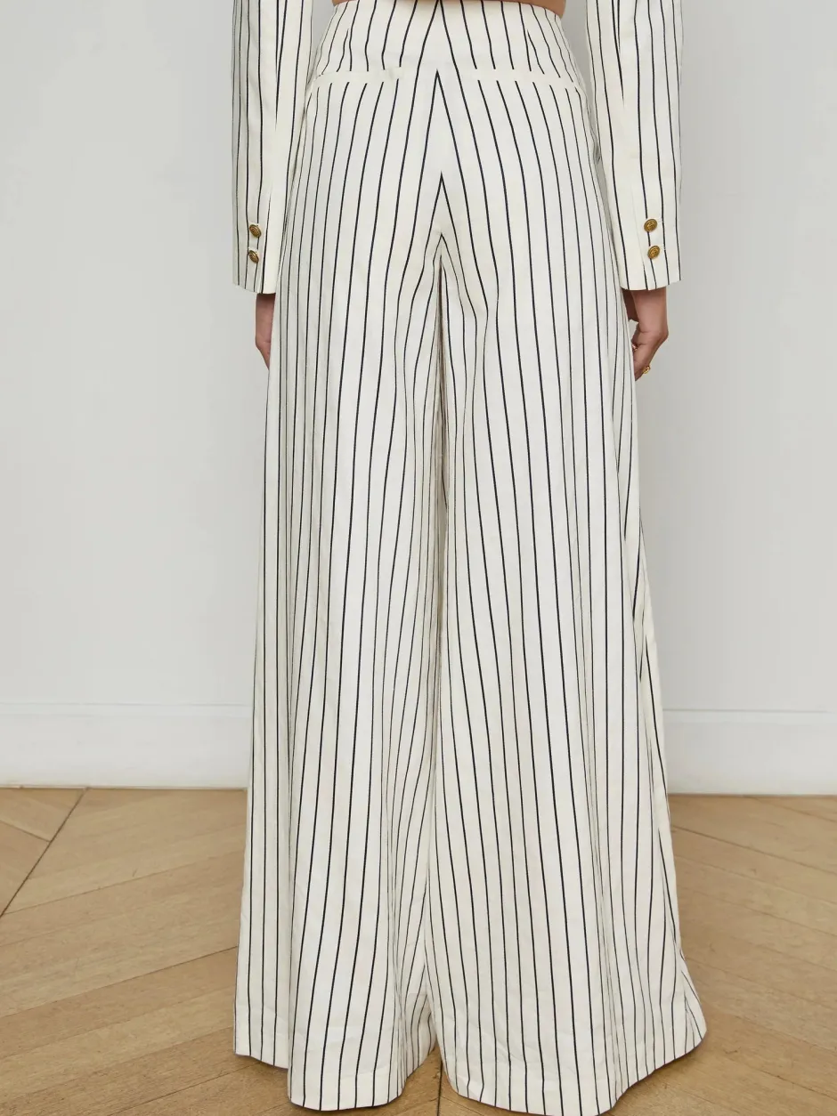 Outlet - Kingston Striped Wide-Leg Pant - Vintage White/Black Pinstripe Pants