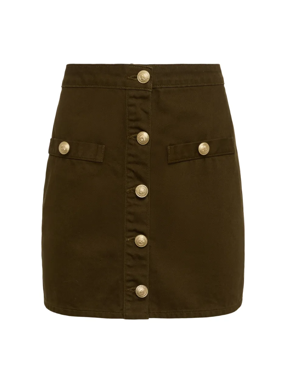 Discount L’agence - Kris Button Front Mini Skirt - Olive Grove Mini Skirts