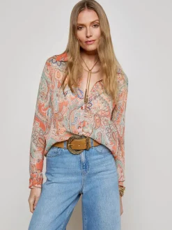 Fashion - Laurent Paisley Blouse - Orange/Light Blue Traditional Paisley Blouses