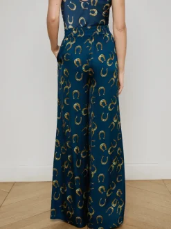 Clearance - Lillian Satin Wide-Leg Pant - Midnight Multi Horseshoe Pants
