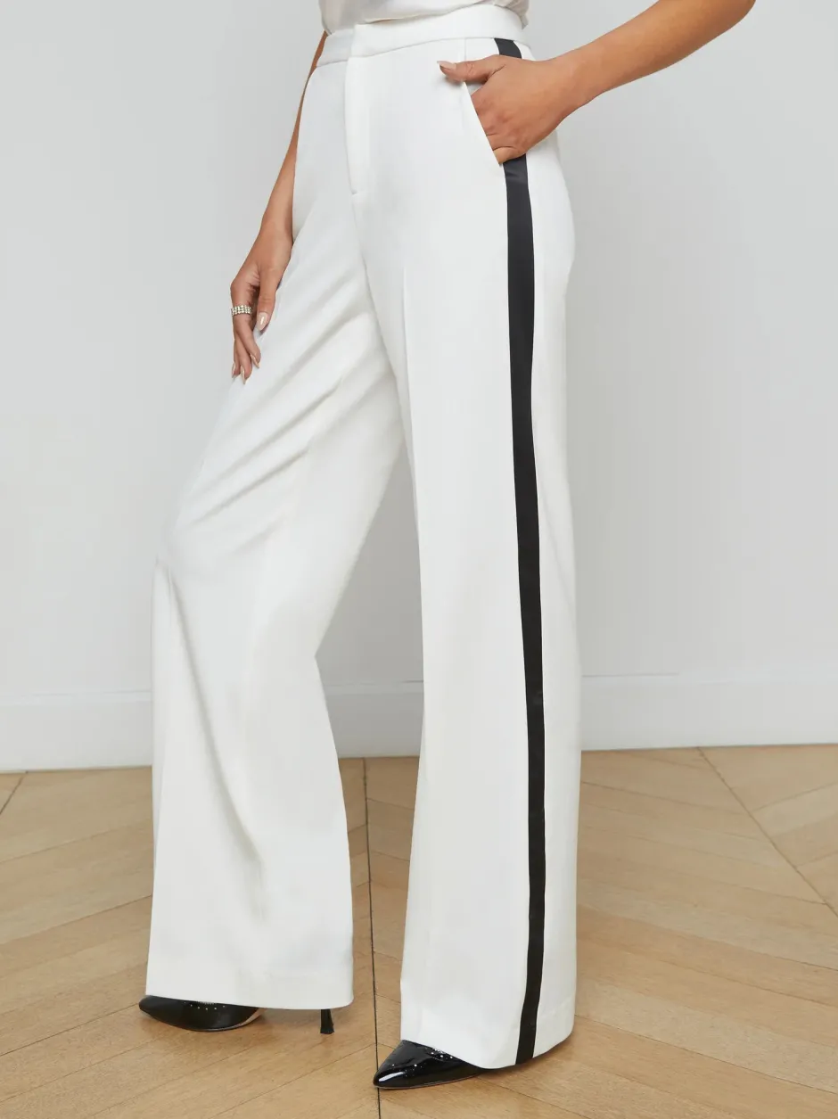 New - Livvy Straight-Leg Trouser - White/Black Pants