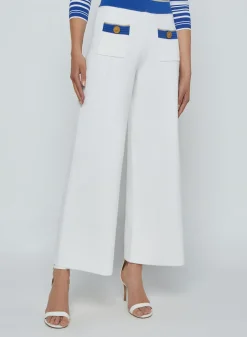 Outlet - Madrid Wide-Leg Knit Pant - White/Navy/Gold Pants