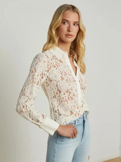 Best L’agence - Maia Lace Buttondown Blouse - Vintage White Blouses