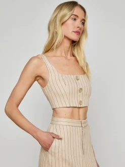 Best - Maylin Pinstriped Bralette Top - Tan/Brown Pinstripe Crop Tops