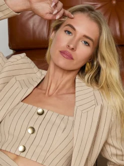 Best - Maylin Pinstriped Bralette Top - Tan/Brown Pinstripe Crop Tops