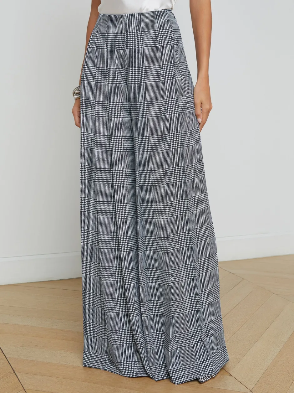Fashion - Nova Pleated Wide-Leg Pant - White/Black Glen Plaid Pants
