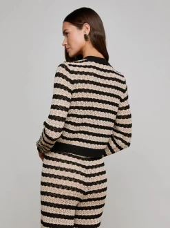 Outlet - Orla Pointelle Knit Cardigan - Black/Natural Stripe Sweaters & Knits