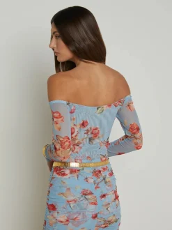 New - Peonie Off Shoulder Bodysuit - Blue Tapestry Floral Bodysuits