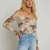 New L’agence - Peonie Off-The-Shoulder Bodysuit - Ecru Multi Tapestry Jungle Bodysuits