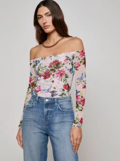 Discount L’agence - Peonie Off-The-Shoulder Bodysuit - Light Pink Multi Femme Rose Bodysuits