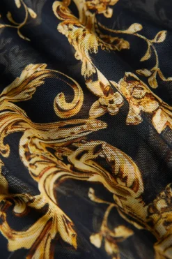 Best - Peonie Off-The-Shoulder Bodysuit - Black/Gold Barocco Swirl Bodysuits